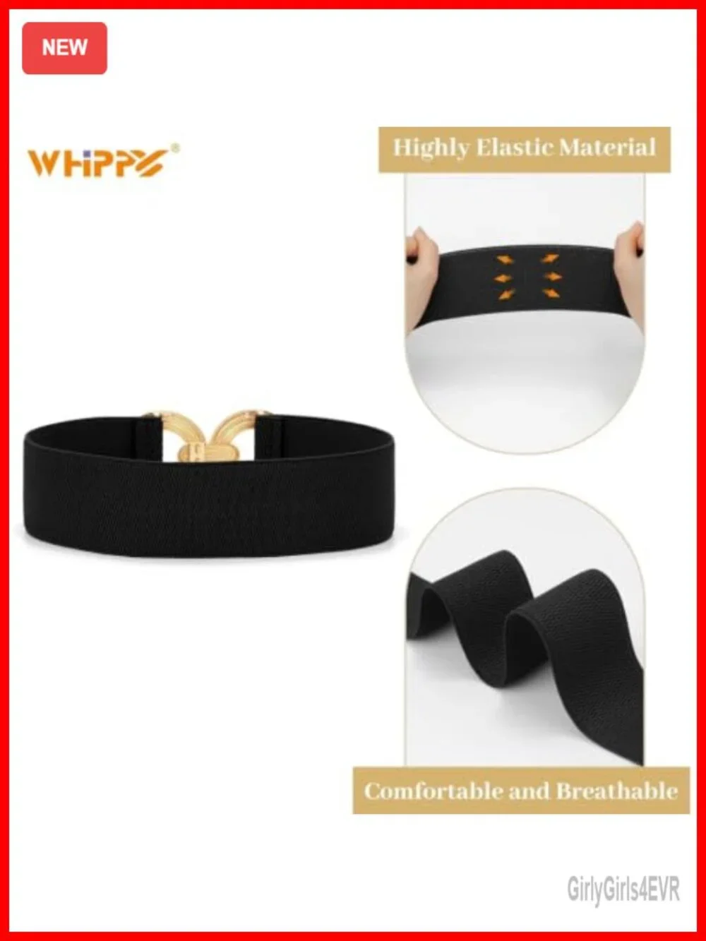 Women Wide Stretchy Elastic Belt Hollow Gold Round Buckle Waistband Accessory